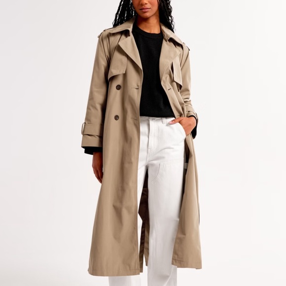 NWT Abercrombie & Fitch Classic Trench Coat in Tan - Picture 1 of 12